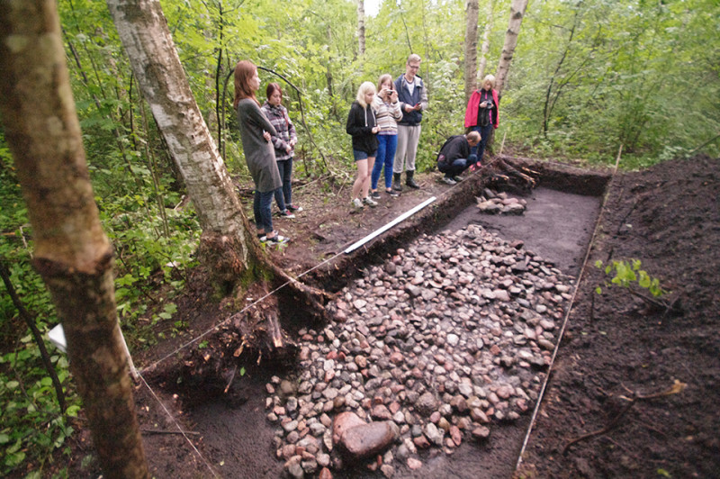 Atkastas akmenų grindinys pelkėje šalia Medvėgalio 2016 m.