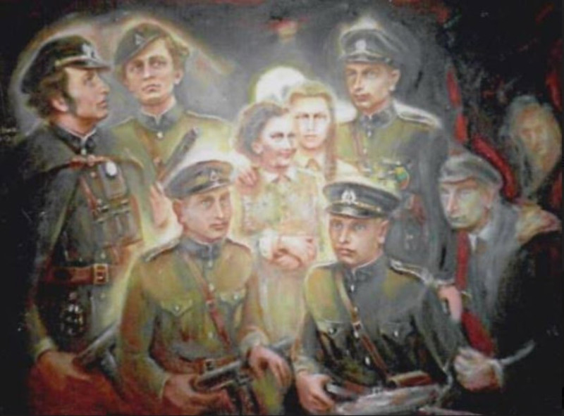 Albino Kentros (viduryje) atvaizdas VU knygyno lubų piešinyje