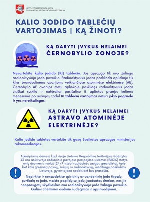 SAM perspėja: kalio jodido tabletės – tik Baltarusijos atominės elektrinės avarijos atveju ir tik ministerijai nurodžius